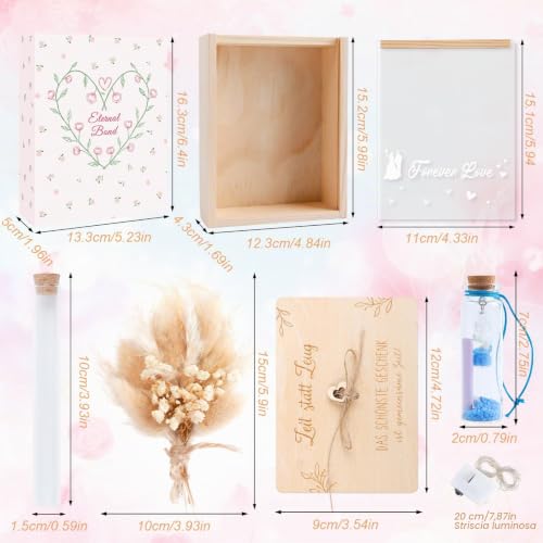 Detalle de Scatola Regalo di Nozze in Legno di Aitsite – Regalo Creativo per Sposi con Fiori Secchi e Catena Luminosa
