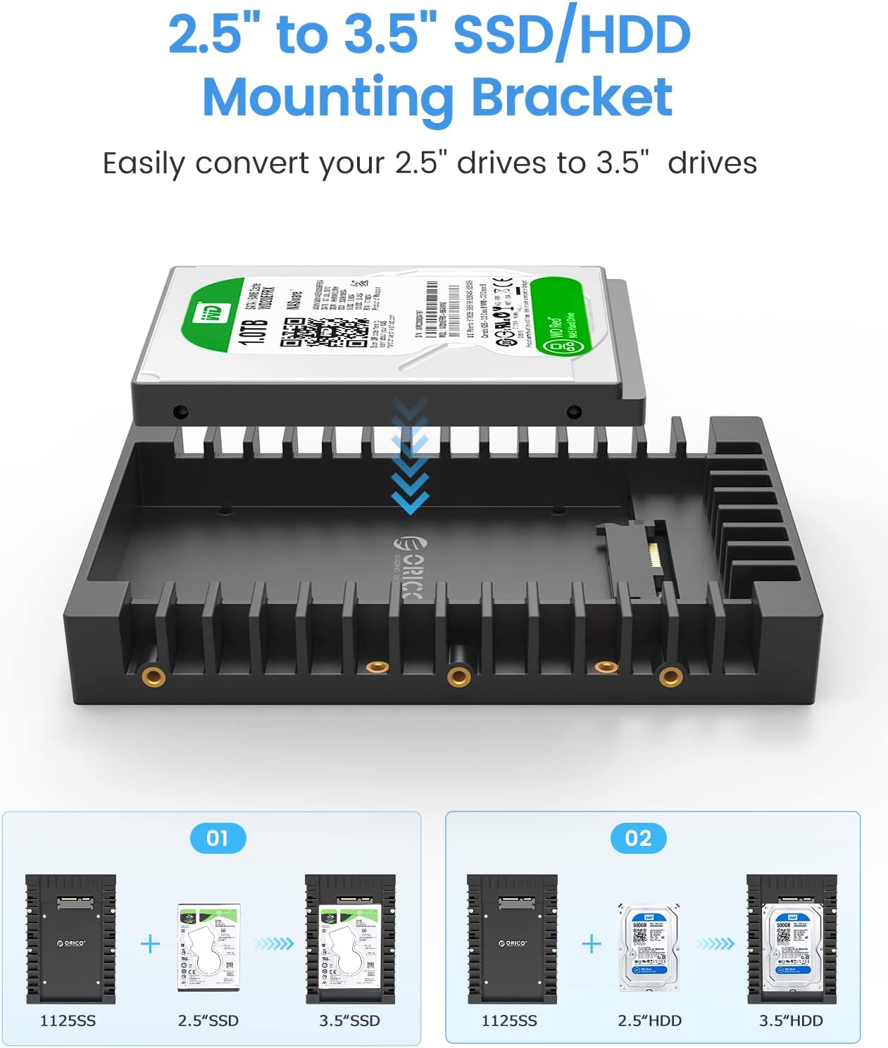 Detalle 2 de ORICO 2.5 to 3.5 Inch HDD/SSD Mounting Bracket – Removable Mounting Bracket for 7/9.5/12.5 mm SATA Drives
