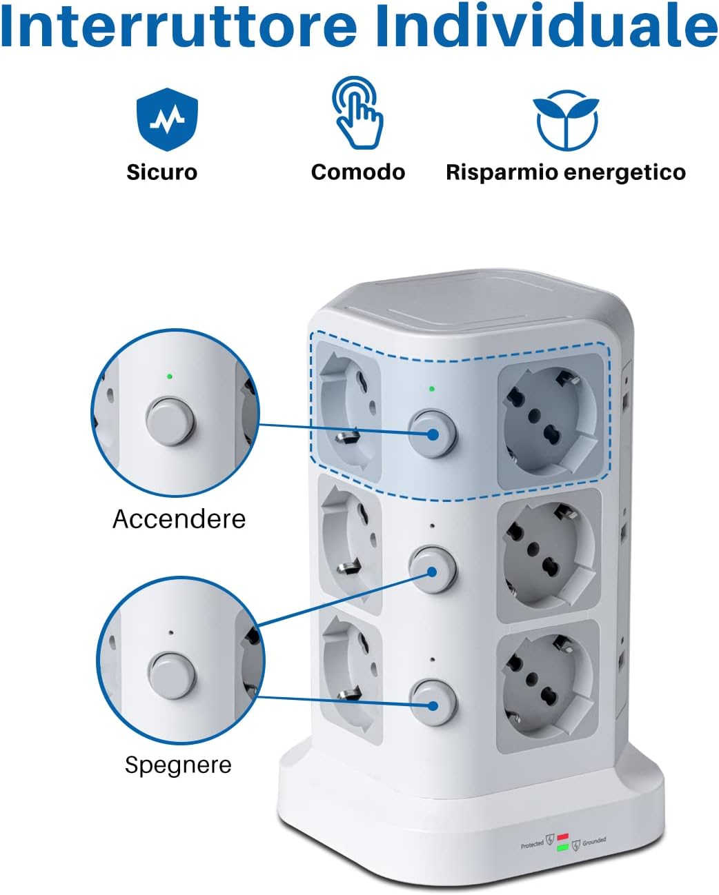 Thumbnail 3 de KOOSLA Ciabatta Elettrica con 12 prese universali ITA, 6 USB-A e protezione sovratensione