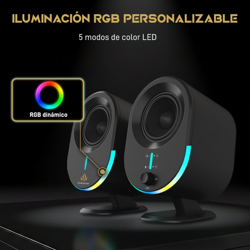 Detalle de Forgeon Aether altavoces gaming 2.0 con Bluetooth 5.3 y RGB, 30W (negros)