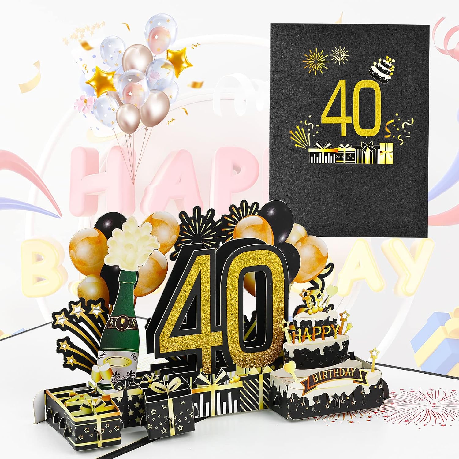Detalle 2 de Joyoldelf Biglietto di Auguri di Compleanno 40° 3D Pop-Up con Busta – Regalo dallo stile unico