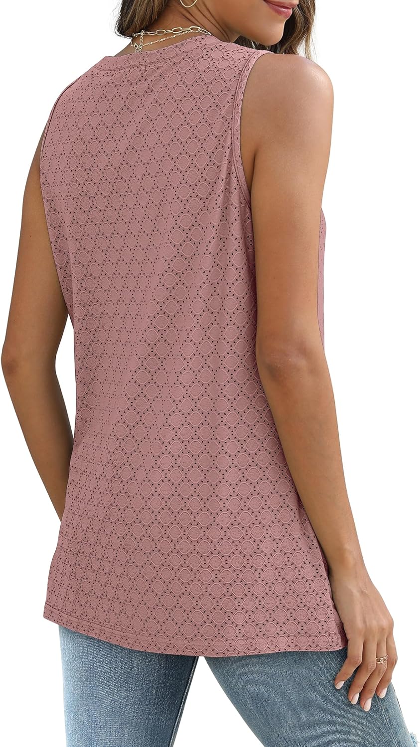Detalle de Sampeel Women’s Eyelet Loose Crew Neck Tank Tops (Sleeveless Summer Shirts)