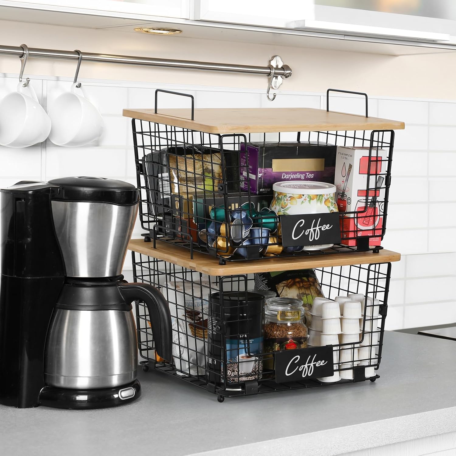 Thumbnail 4 de XXL Stackable Wire Basket with Bamboo Top 14.6