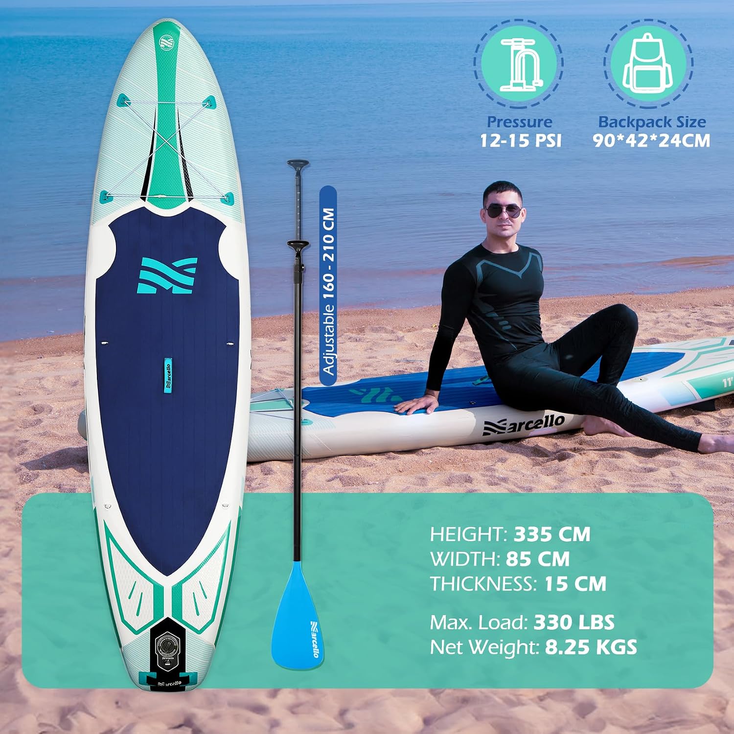 Detalle de Baudelio Inflatable Paddle Board (11’ x 34” x 6”) with Accessories