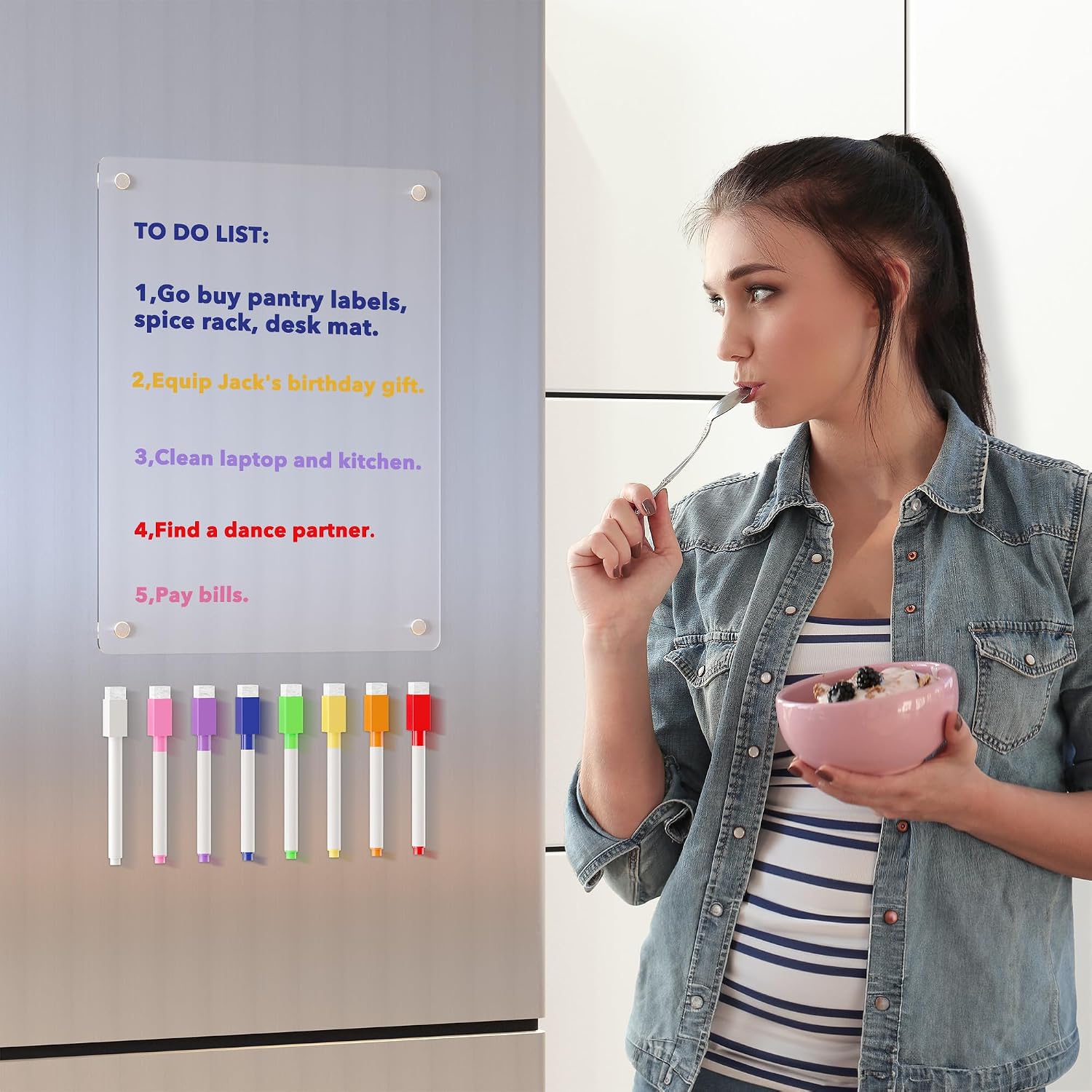 Detalle 2 de Neatsure Acrylic Magnetic Dry-Erase Board, Clear 12" x 9", 8 Color Markers