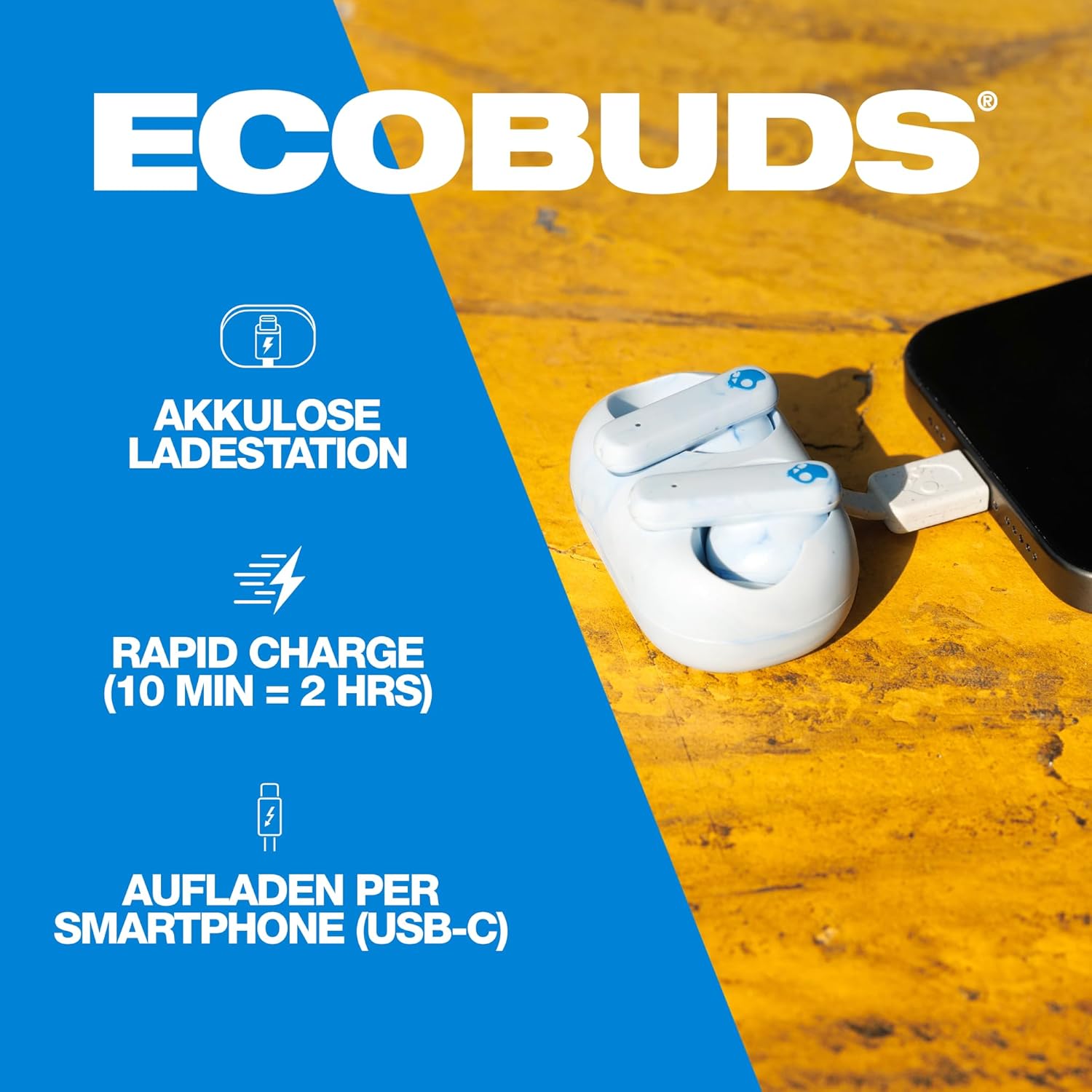 Thumbnail 1 de Skullcandy EcoBuds True-Wireless In-Ear Kopfhörer Glacier – akkuloses Case, 8 Std. Akkulaufzeit