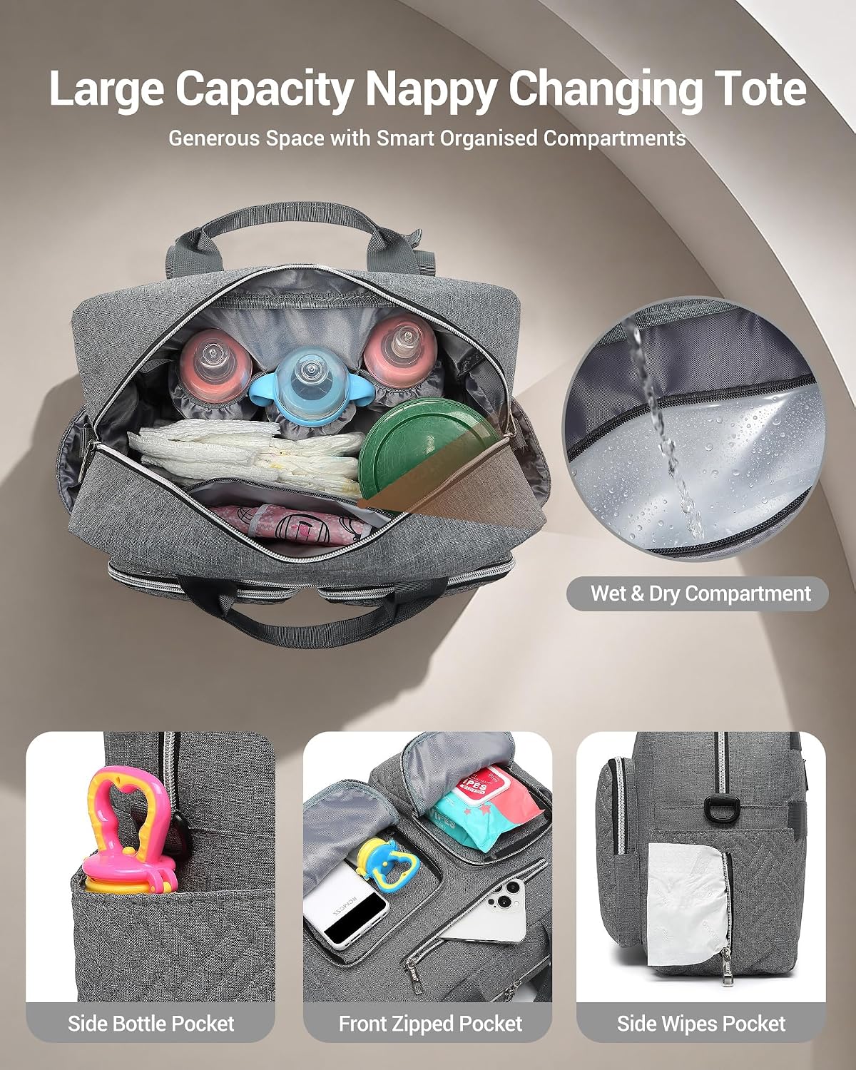 Thumbnail 2 de Kono Baby Changing Bag with Portable Changing Mat – Large Nappy Tote