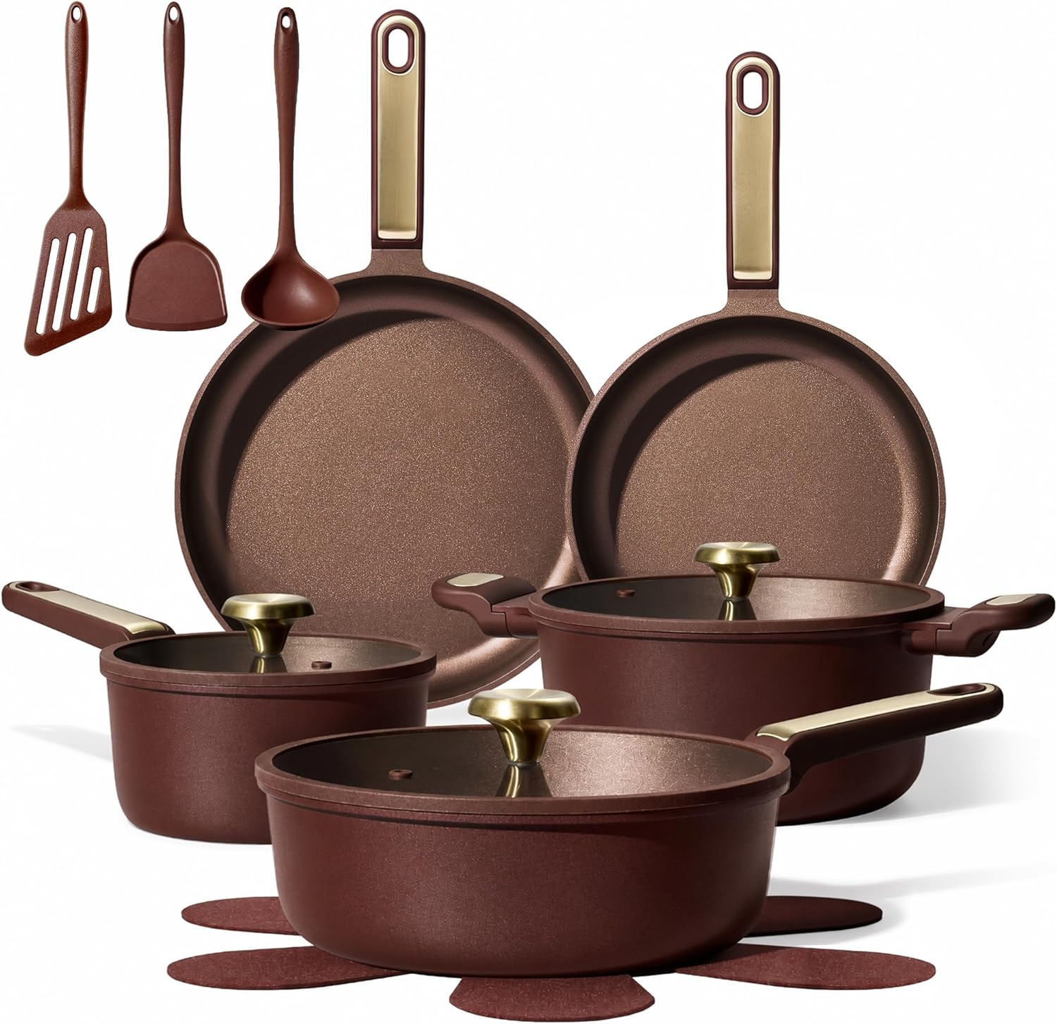 Detalle de CAROTE Nonstick Pots and Pans Set (16-Piece) in Wine Red