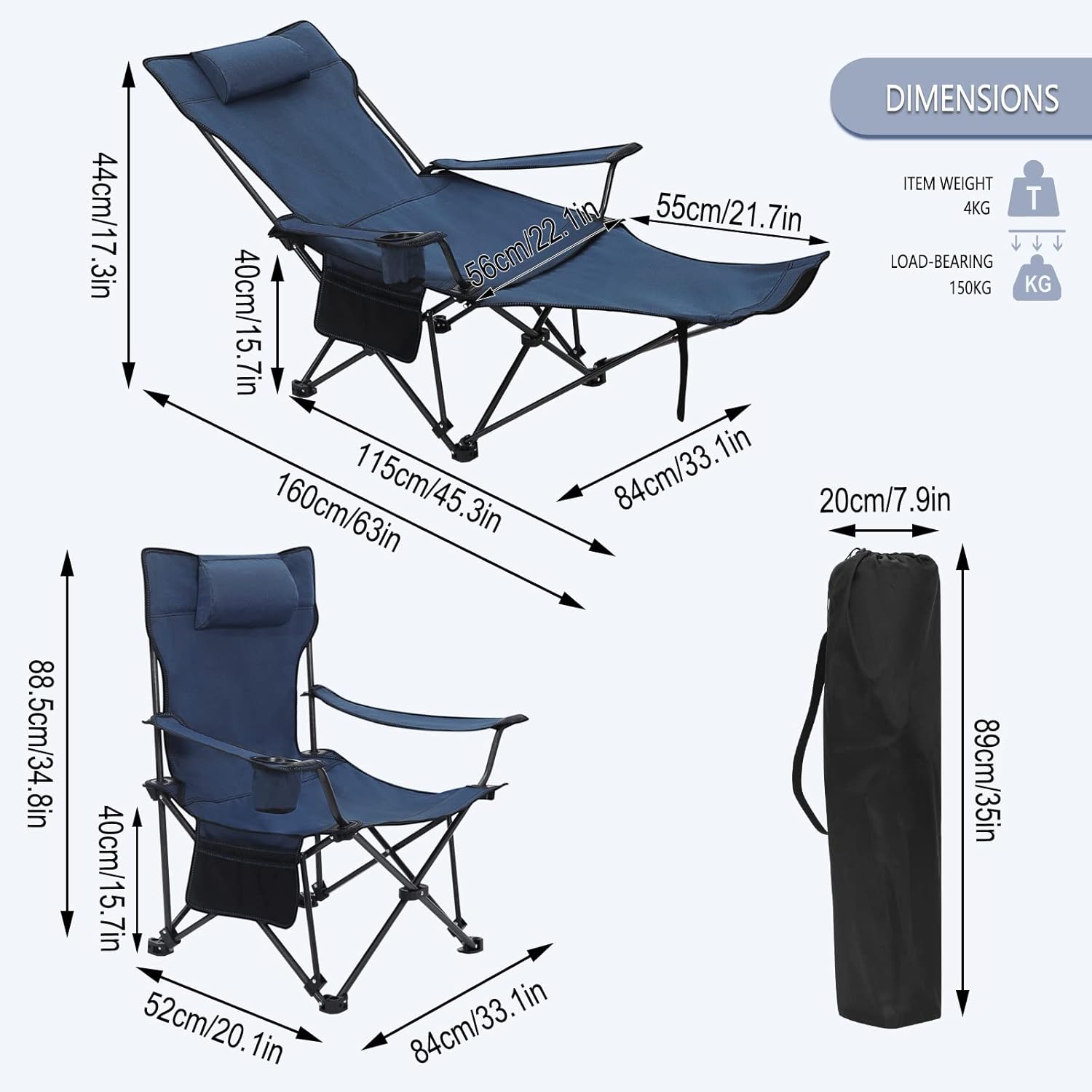 Thumbnail 2 de WOLTU Campingstuhl Faltbar mit Fußablage – 2-in-1 Strandstuhl, klappbar, mit Getränkehalter und Aufbewahrungstasche