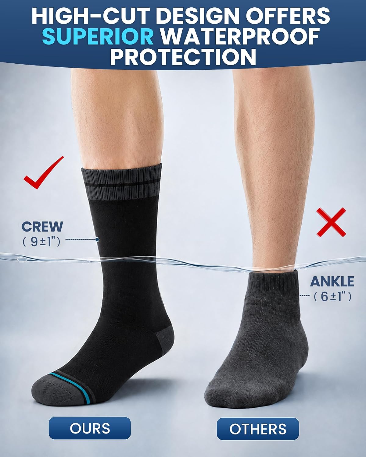 Thumbnail 5 de Niorasen Waterproof Crew Hiking Socks for Men with Cotton-Blend Lining