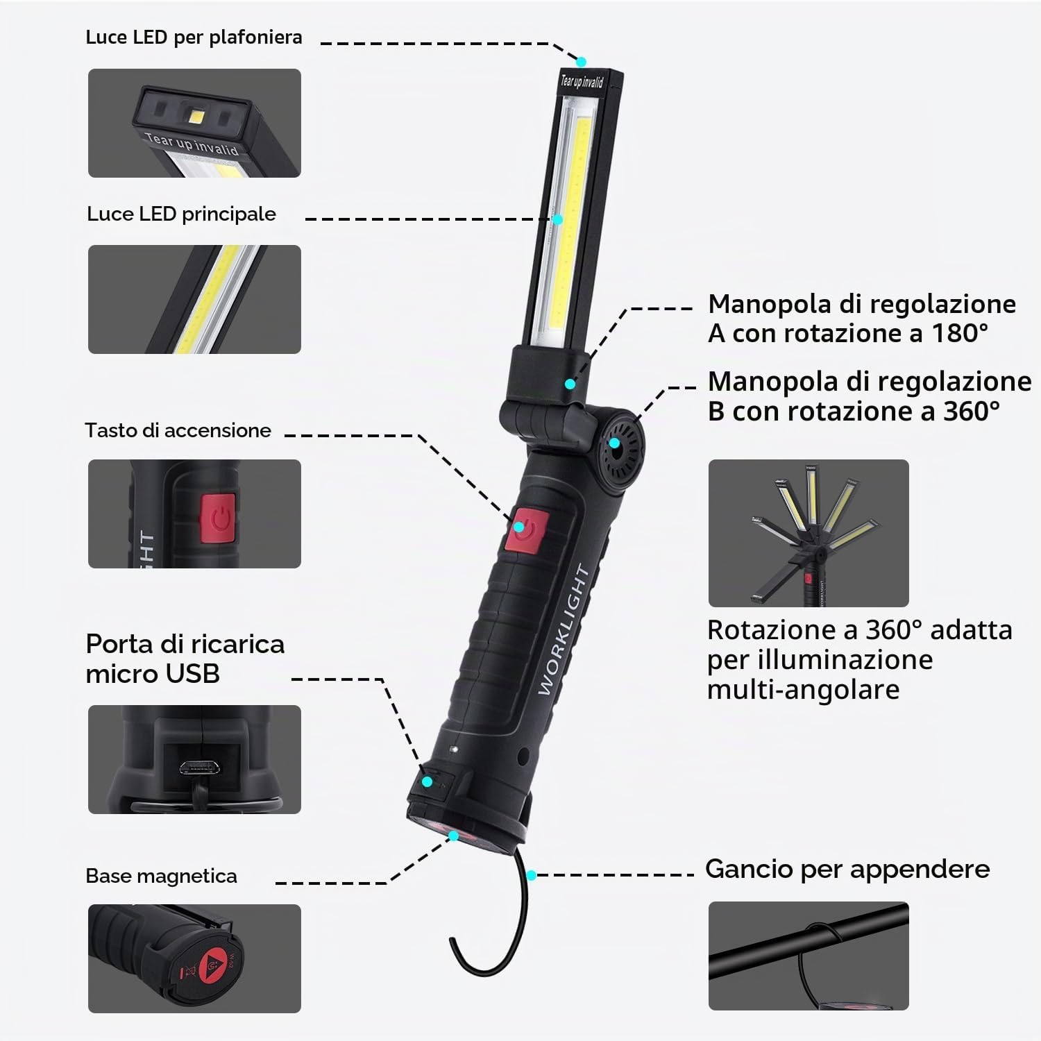 Detalle 2 de Tolesum Torcia Ricaricabile 500mAh 🔦