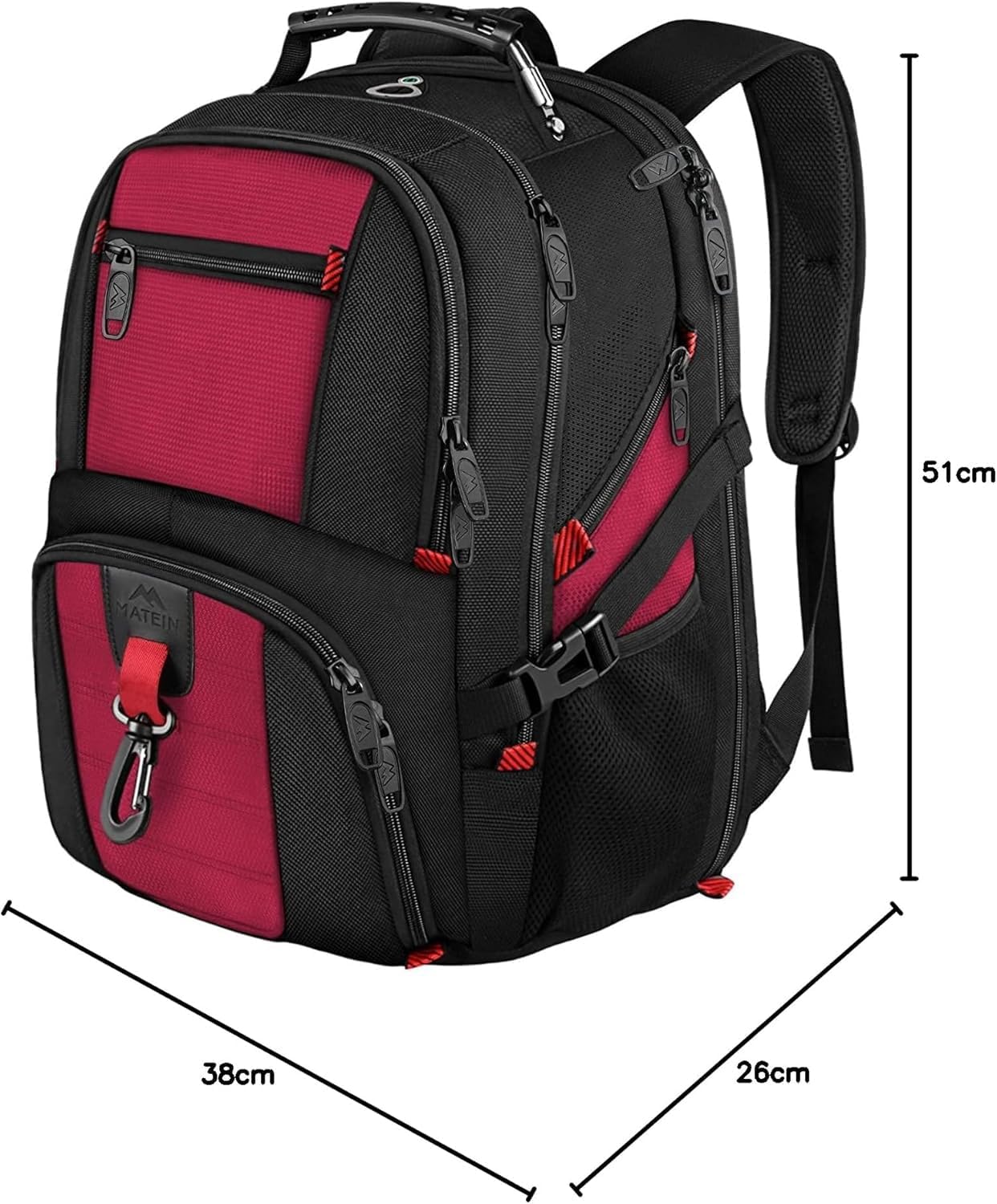 Thumbnail 6 de MATEIN Groß Laptop-Rucksack für Herren bis 17 Zoll (17,3 Zoll), wasserdicht, TSA, Anti-Diebstahl – rot