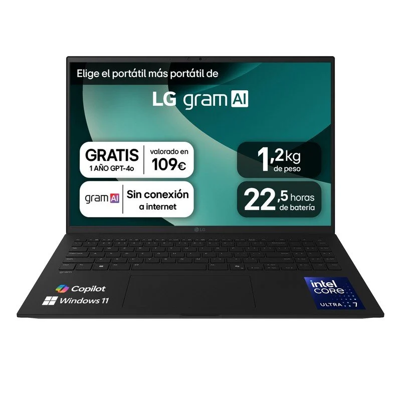 Detalle de LG gram 16Z90T-G.AD8BB: Portátil 16" con 32 GB RAM y 2 TB SSD para edición y multitarea