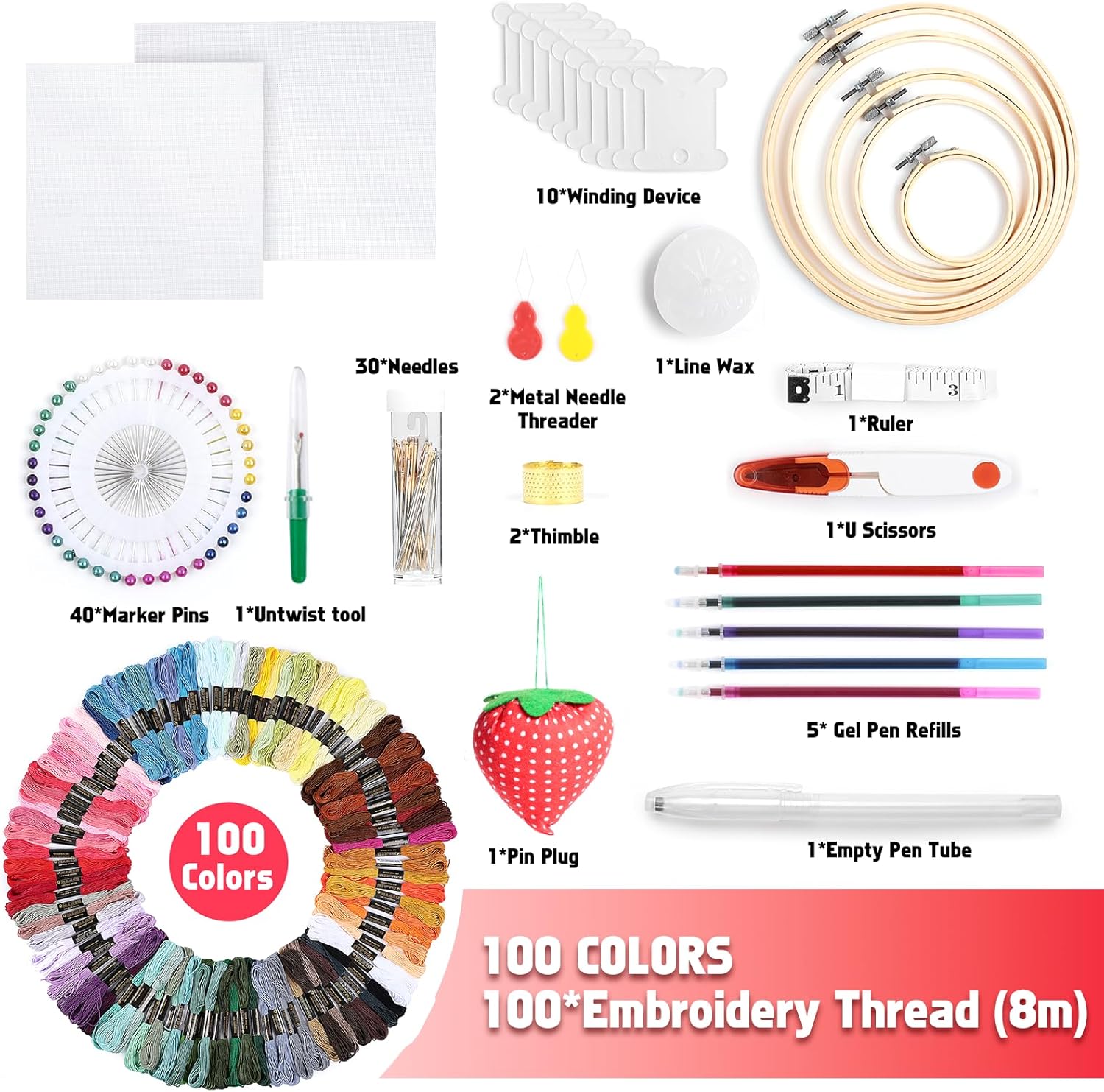 Thumbnail 3 de Romon Kit da ricamo con 100 fili e 5 cerchi 🎨