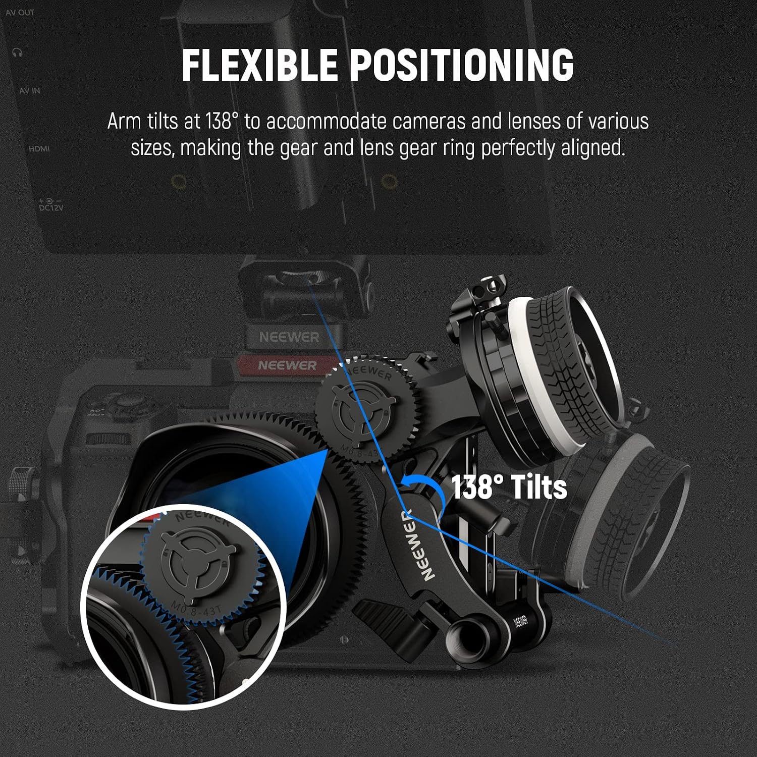 Thumbnail 5 de NEEWER PG003 Mini Follow Focus with A/B Stops — 15mm Rod, Lens Gear Ring, up to 114mm diameter