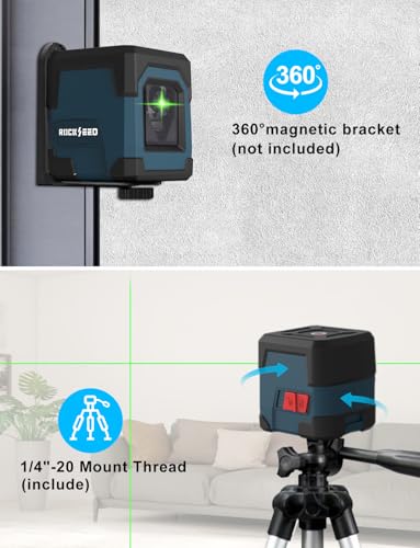 Detalle de RockSeed LV1G nivel láser verde autonivelante con líneas cruzadas y giro 360°