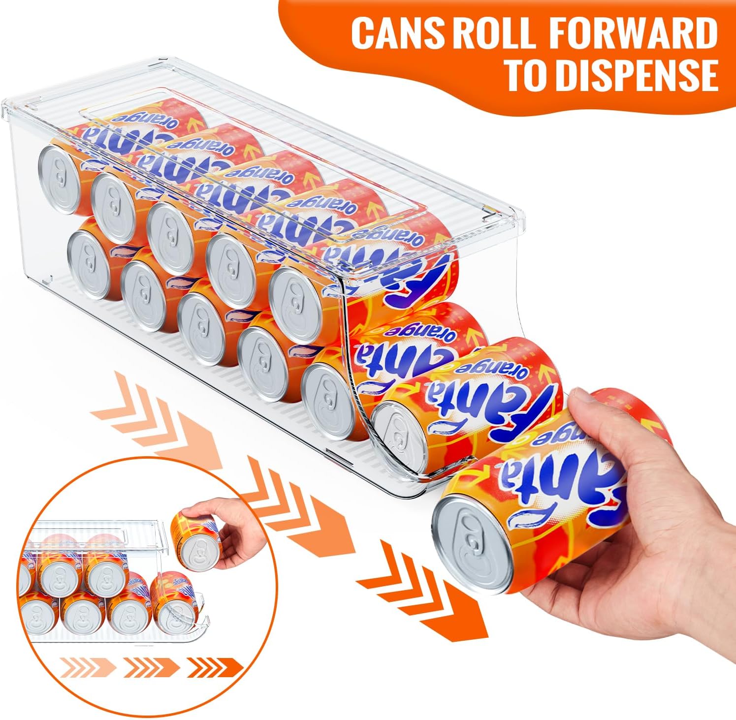 Detalle de SCAVATA 2-Pack Soda Can Organizer for Refrigerator with Airtight Lids