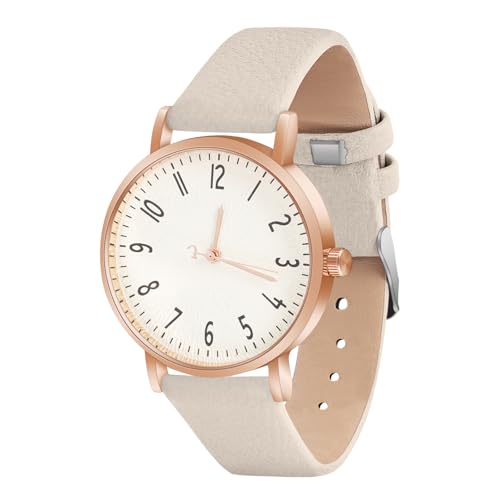 Detalle de OFFCUP Reloj de Cuero para Mujer con Esfera Blanca — Elegancia Diaria y Pulsera Premium