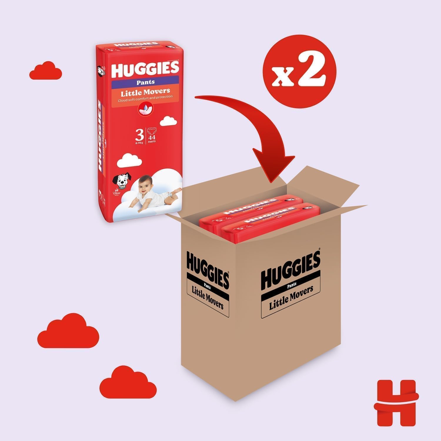 Detalle de Huggies Little Movers Mutandina Taglia 3 (6-11 Kg) – 88 Pz: assorbenza elevata e vestibilità delicata