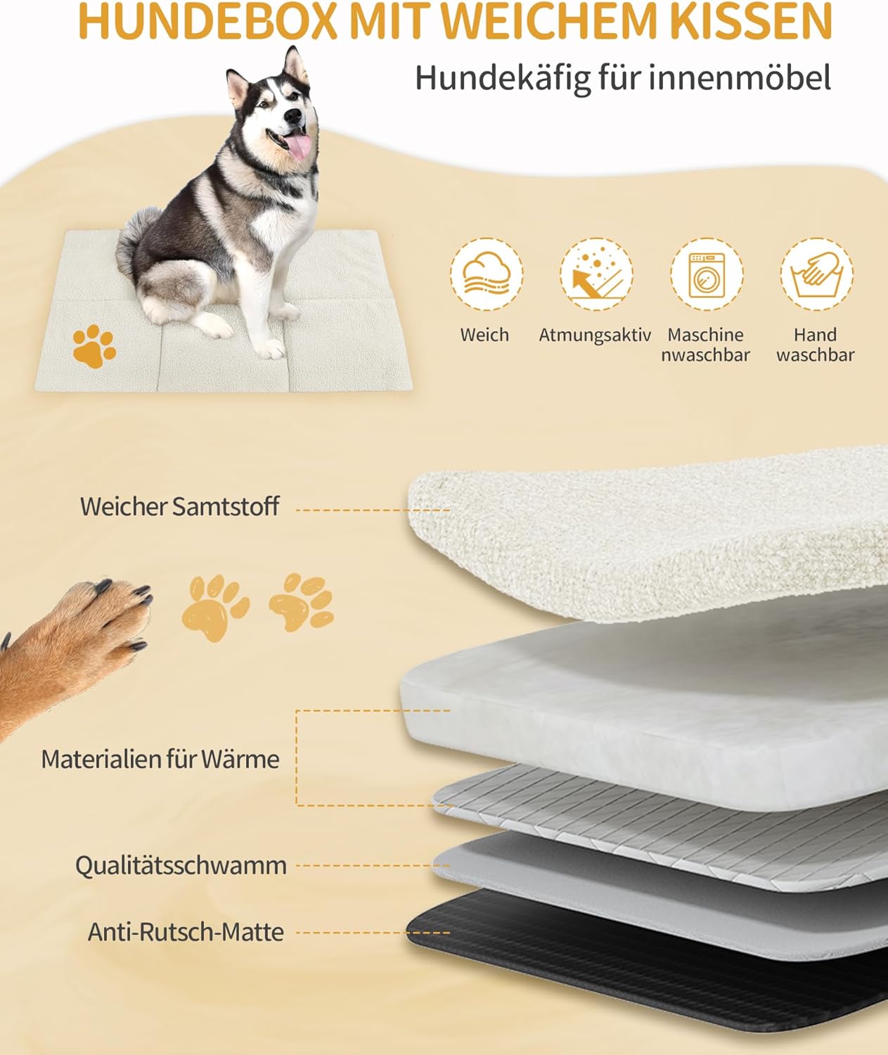 Thumbnail 3 de Hzuaneri Hundekäfig-Möbel DFC86813W: robuste Holz-Hundebox mit Futtertür oben und Mehrtür-Design