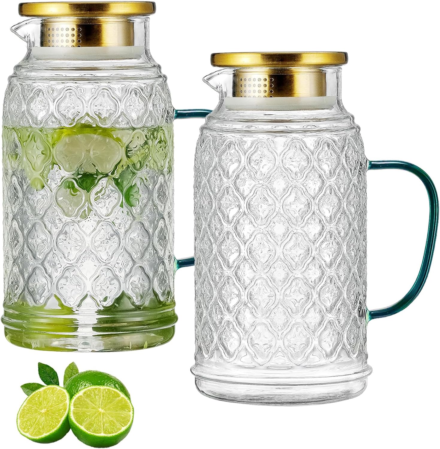 Detalle de Buaic Glass Pitcher with Lid (2-Pack) — 68 oz Clear Borosilicate Carafes for Cold Brew, Coffee, Iced Tea & More