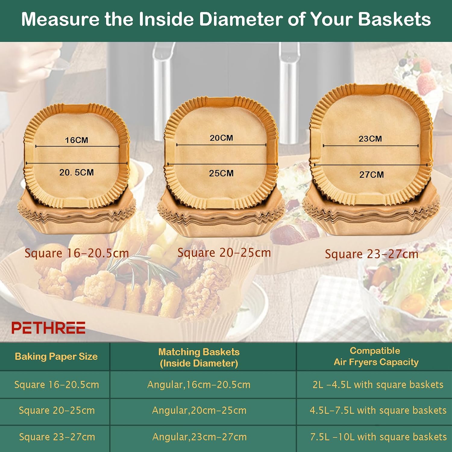 Detalle de PETHREE Papier#1 Air Fryer Baking Paper, 100 Sheets, 100 µm, 23–27 cm