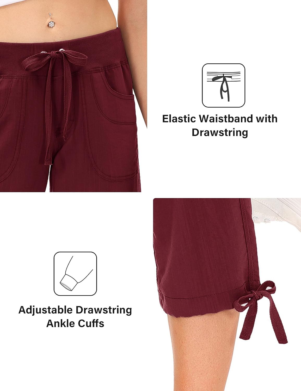 Detalle de JINSHI Damen 3/4 Cargo-Shorthose mit Mehrfach-Taschen (Capri-/Freizeithose) für Sommer, Alltag & Outdoor