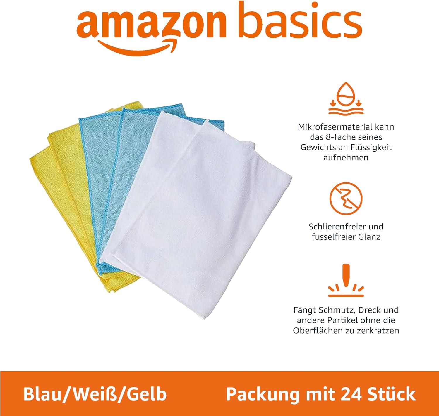 Detalle 2 de Amazon Basics Mikrofaser Reinigungstuch-Set, 24 Stück (40,5 × 30,5 cm)