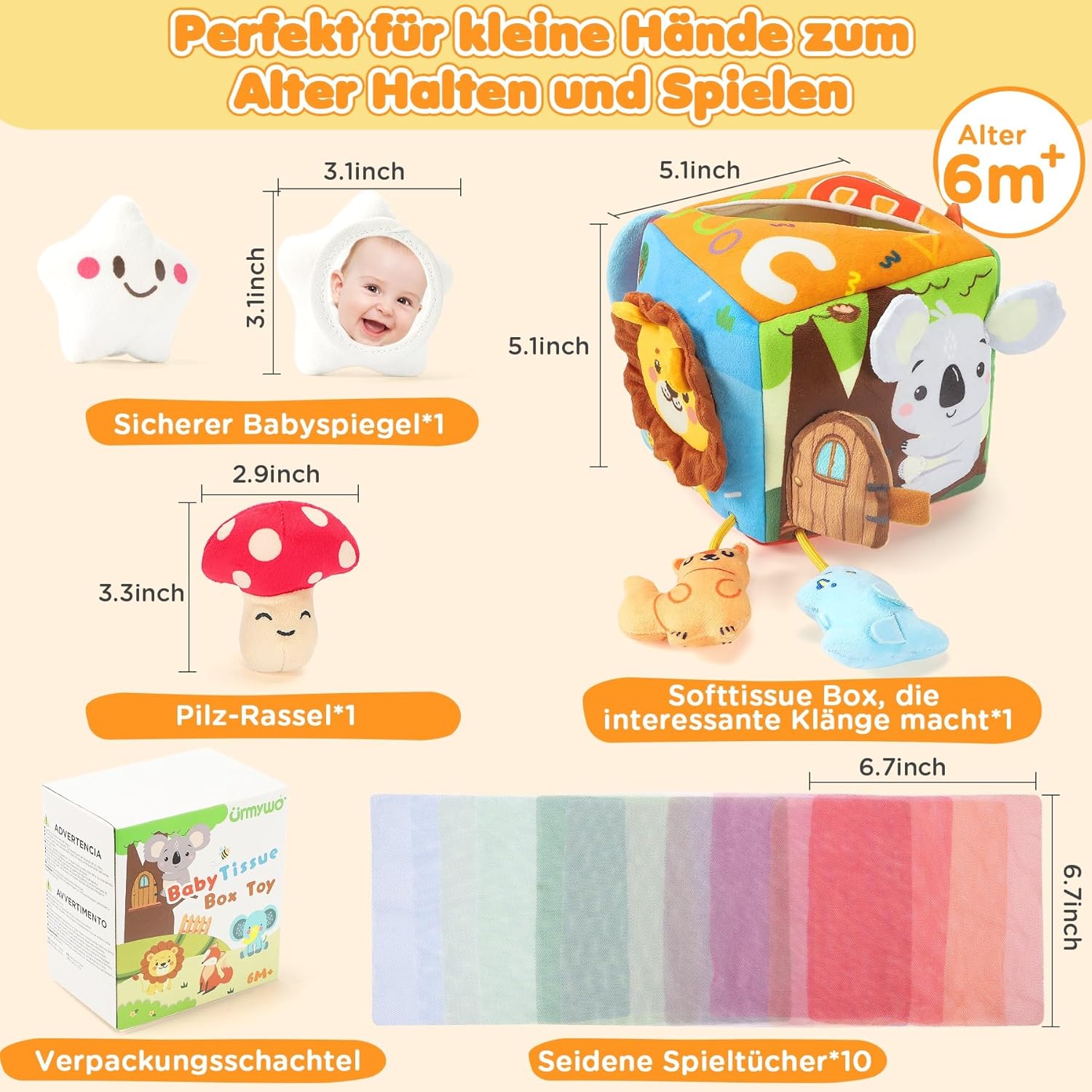 Detalle 2 de URMYWO Montessori Baby Spielzeug Tissue Box 6 12 Monate
