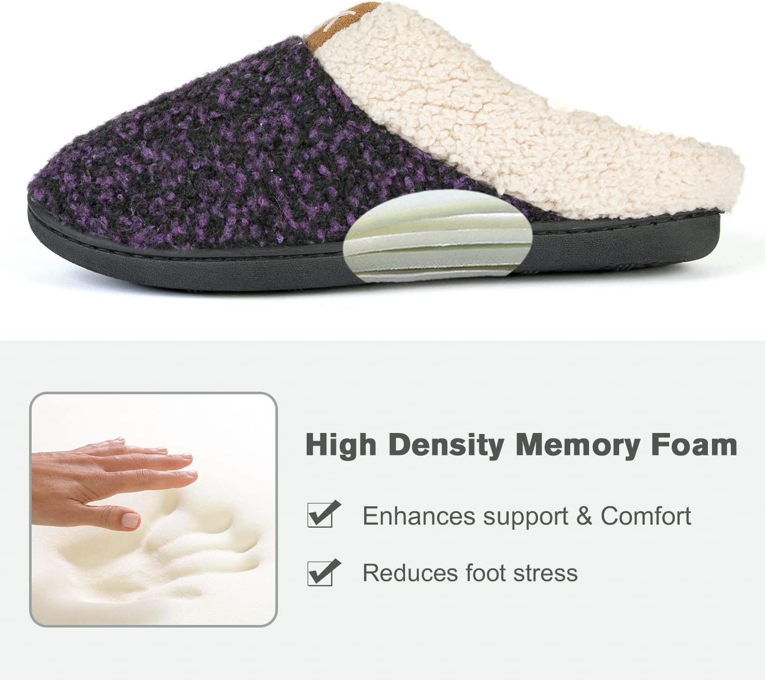 Thumbnail 3 de ULTRAIDEAS Ladies’ Cozy Memory Foam Slippers with Fuzzy Fleece Lining & Anti-Skid Rubber Sole