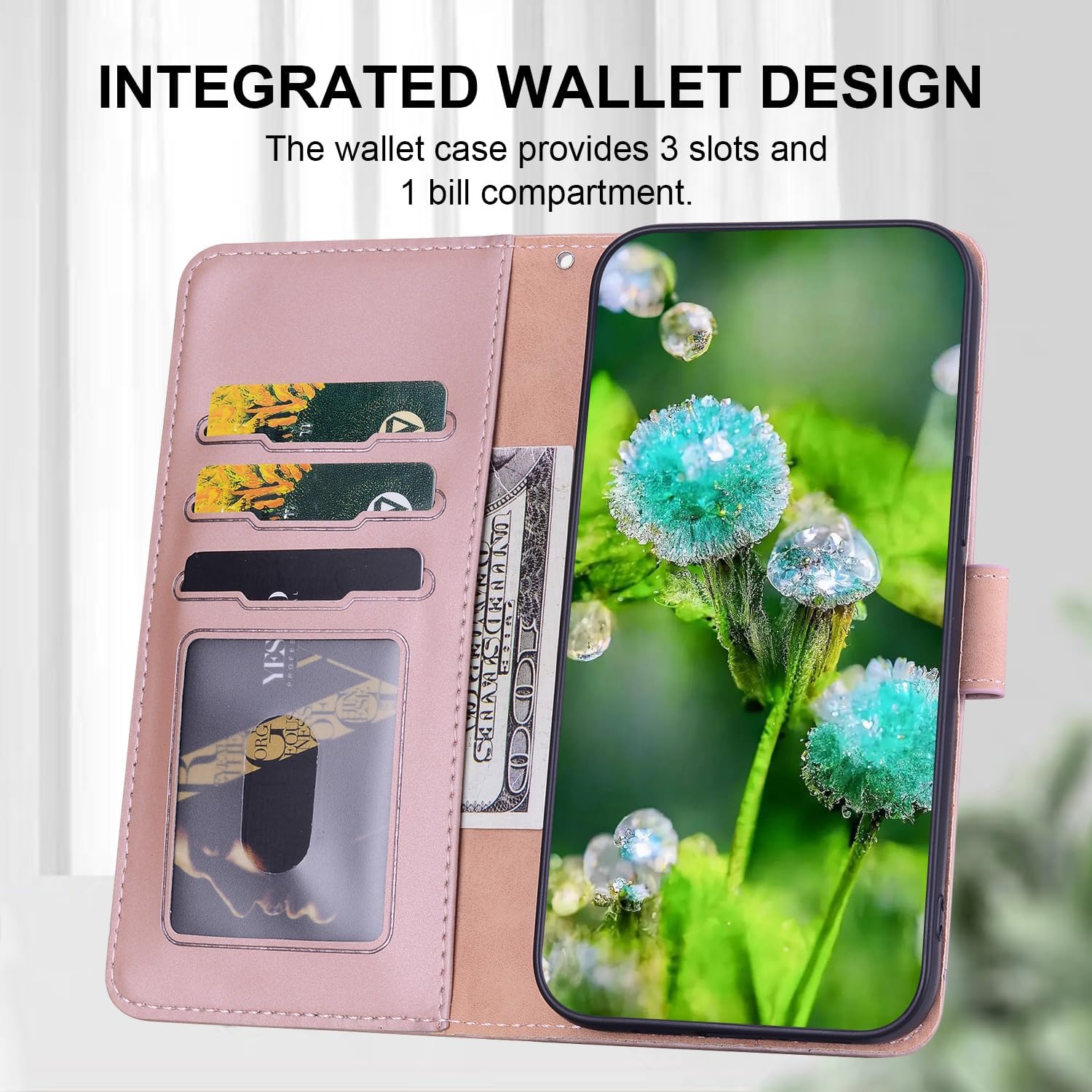 Detalle de Nbziyoo Handyhülle für iPhone 16 Klappbar: Flip Wallet Case mit Kartenfach, Magnetverschluss und Standfunktion – Rosa