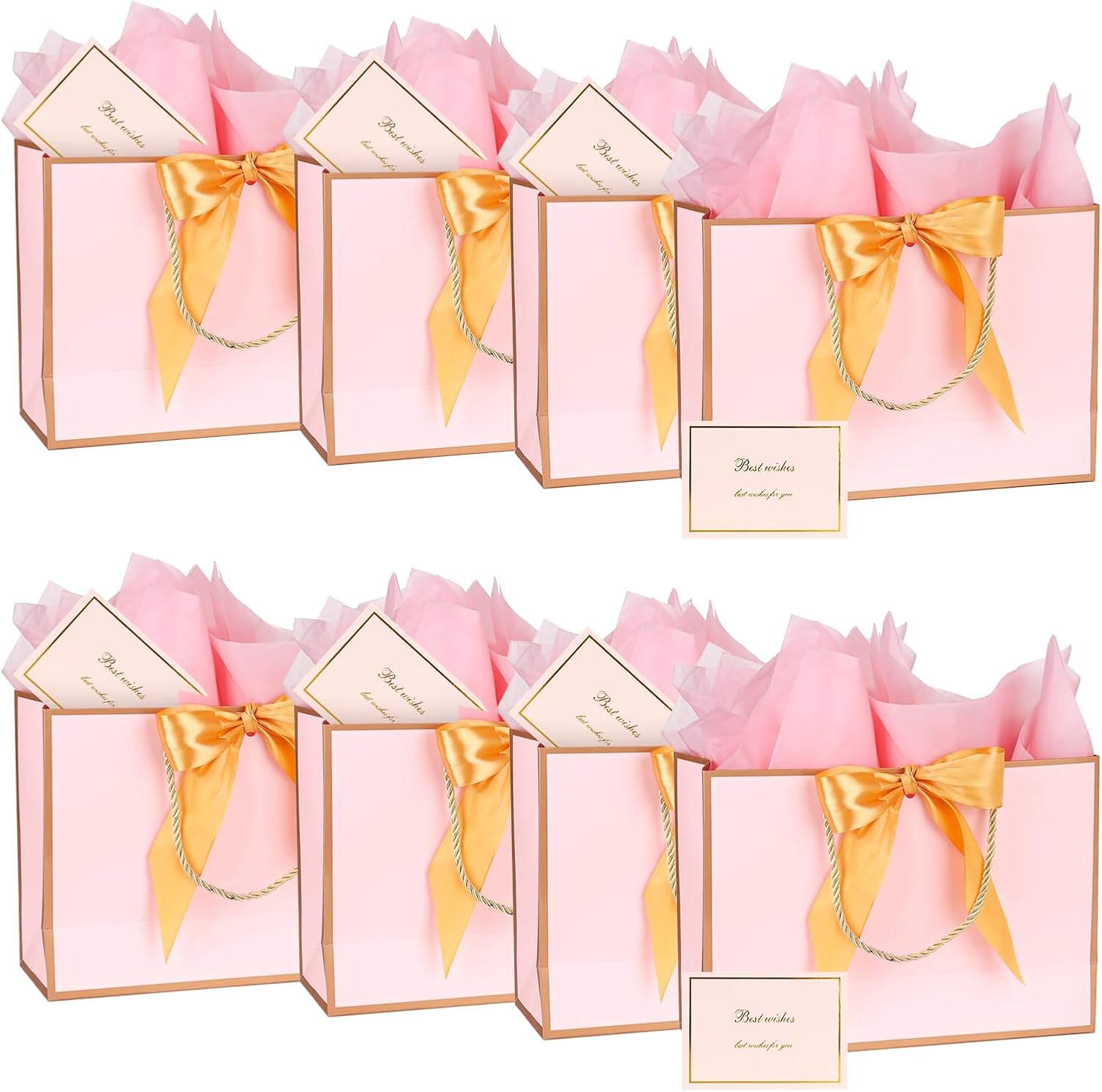Detalle de Gift Bags 8Pcs Paper Gift Bags with 8 Tissue Paper and 8 Greeting Cards in Pink
