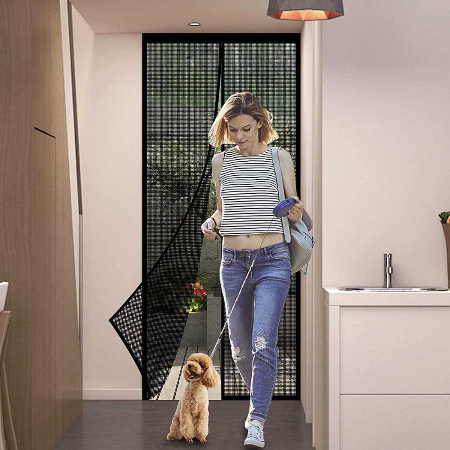 Thumbnail 5 de Panngu Magnet Fliegengitter für Balkontür 70x210 cm (schwarz) – selbstklebend ohne Bohren, Insektenschutz-Tür