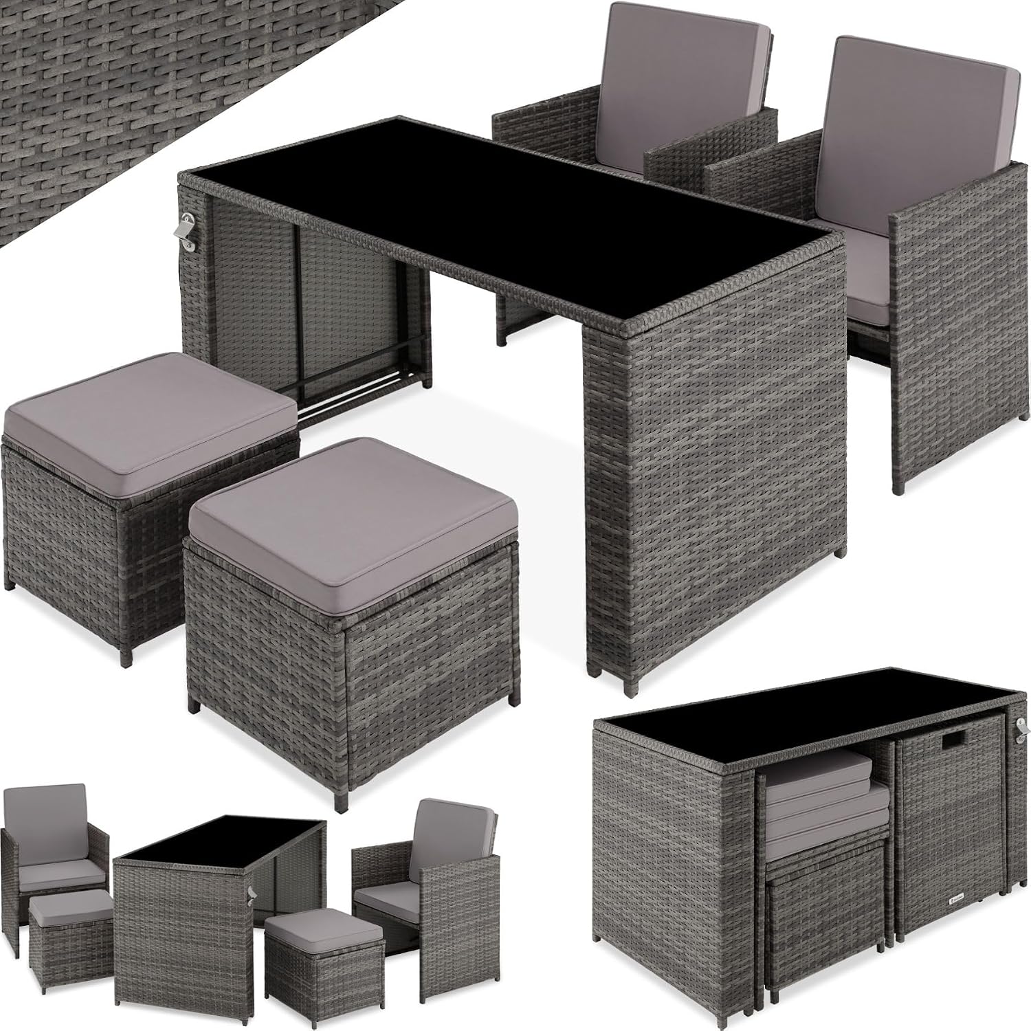 Detalle de tectake Palermo 403562-SE loungeset i konstrotting med fällbara ryggstöd