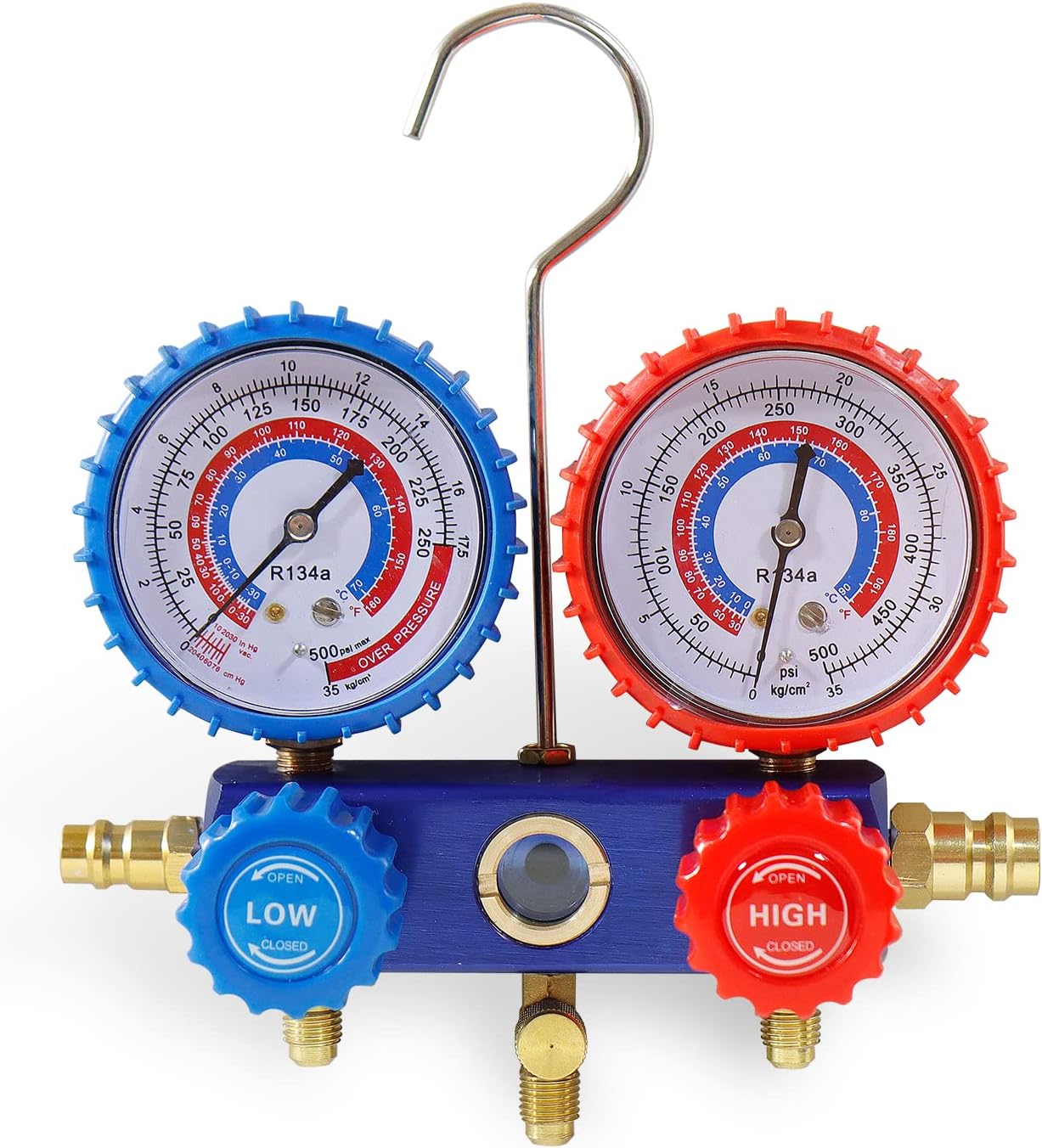 Detalle de CCLIFE Regolabile R134A Attacco Rapido HVAC: Connettore Coppia Adattatore Alto/Basso 1/4" SAE