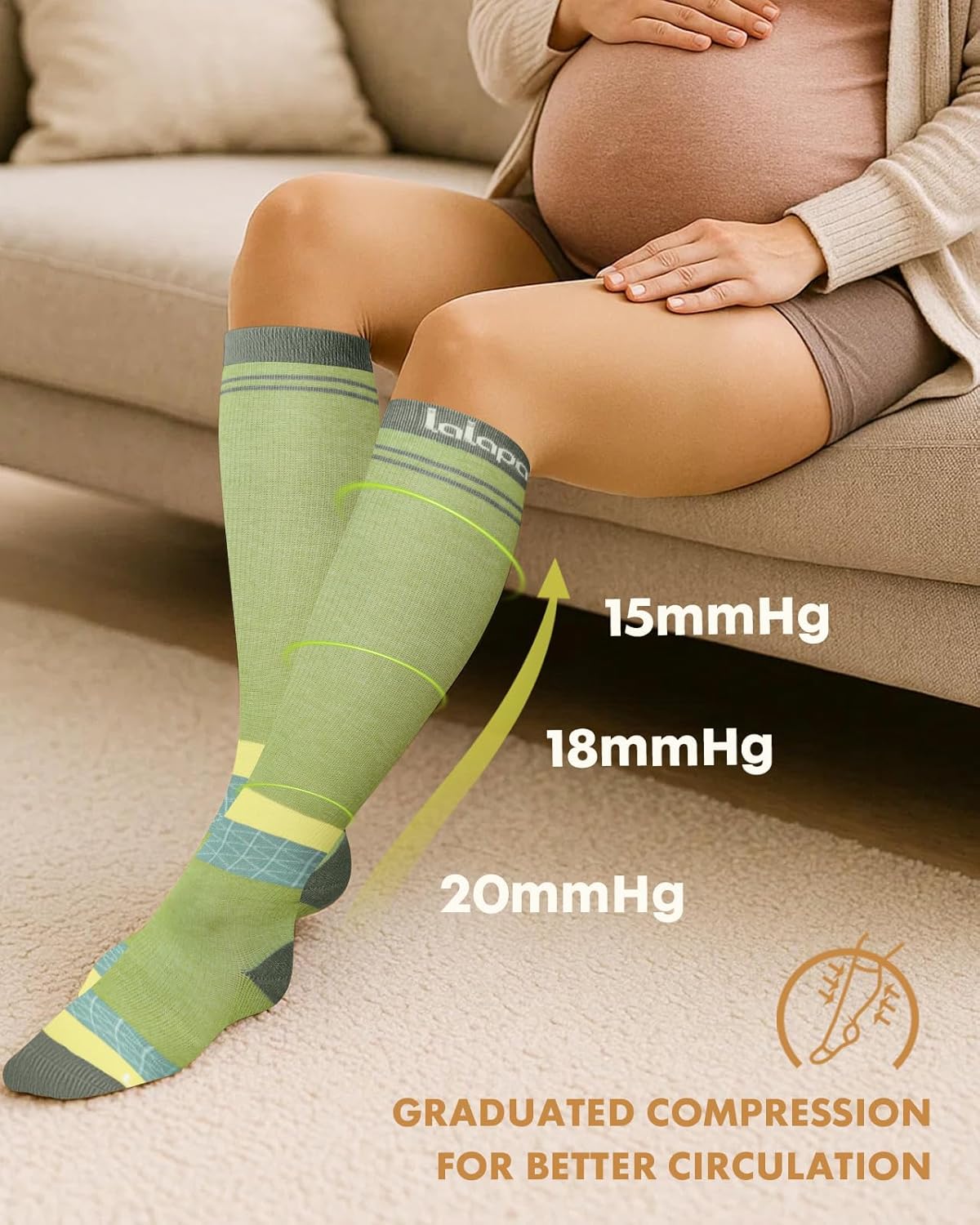 Thumbnail 4 de Lalapapa Thick Soft Cotton Compression Socks (15–20mmHg) Knee High Breathable Cotton