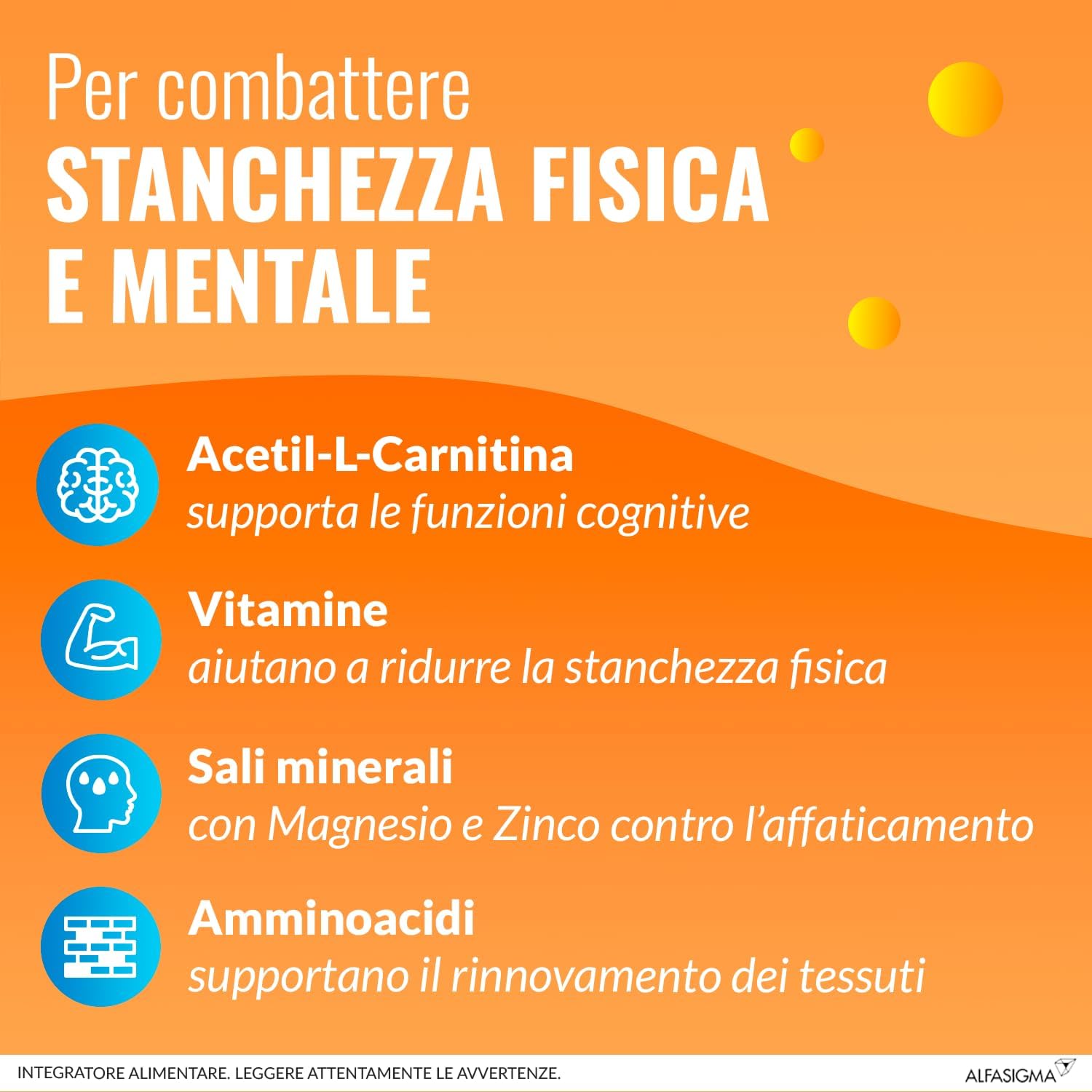 Detalle de Carnidyn Plus: integratore in bustine per energia e concentrazione, gusto arancia