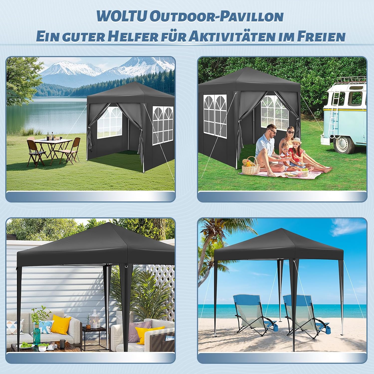 Detalle de WOLTU Pavillon 2x2 m mit 4 Seitenwänden – wasserabweisend, UV-Schutz 50+, pop-up Aufbau, inklusive Tragetasche, Anthrazit