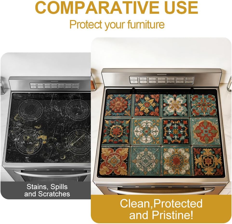 Detalle de Cmialusie ZTHY260419005 Vintage Tile Stove Top Cover, 28.35 x 20.47 in