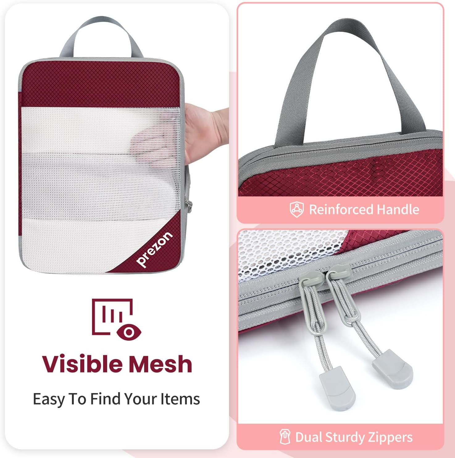 Thumbnail 3 de Prezon Versatile 6-Set Compression Hollow Packing Cubes with Full Open Visible Design (Burgundy)