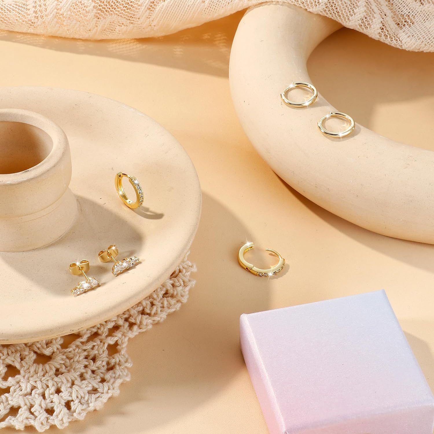 Detalle 2 de Diamday 3 Paar Ohrringe Silber 925 Creolen – hypoallergen und vergoldet