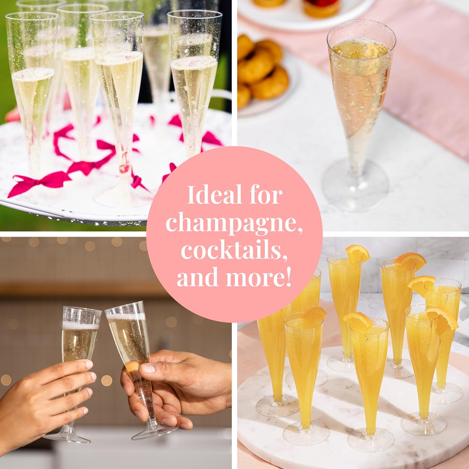 Detalle 2 de Prestee 8541917992 Disposable Champagne Flutes, 4.5 oz, Silver Glitter, 100 Count