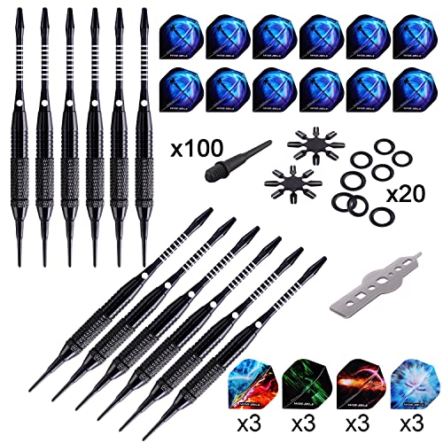 Detalle de WIN.MAX Flechette Pointe Plastique — Set Softdarts 12 fléchettes, 24 ailes et 100 pointes pour cible électronique