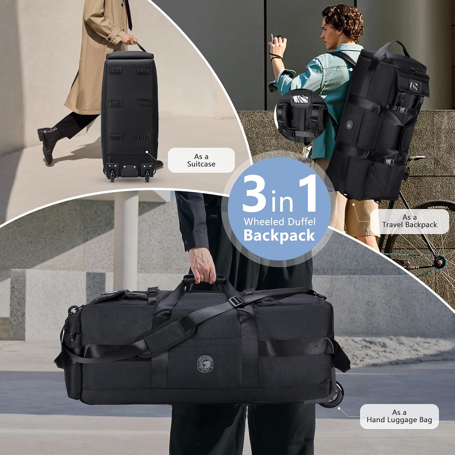 Detalle 2 de SUCIKORIO Sac de voyage à roulettes 85L 3 en 1 (cabine avion) avec organisateur