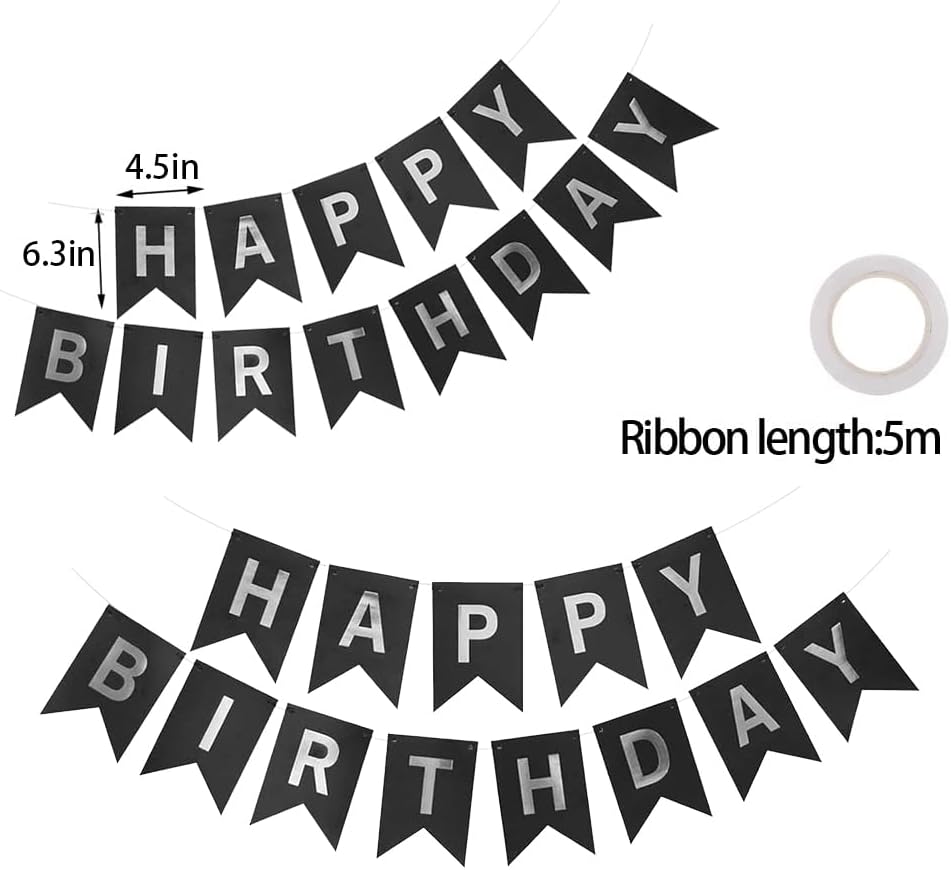 Thumbnail 1 de Geburtstag Deko Set Happy Birthday Schwarz Silber