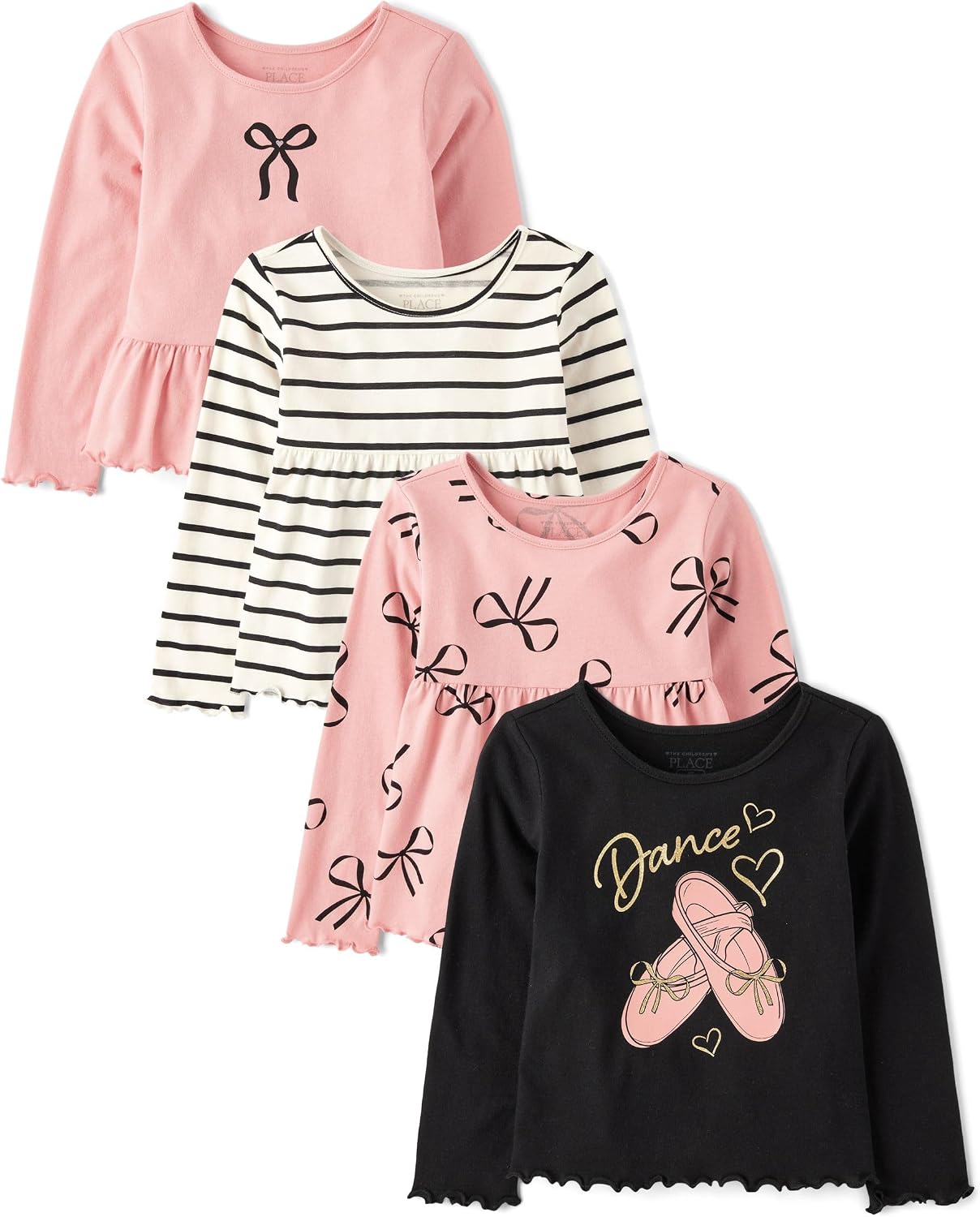 Detalle de The Children's Place Baby Girls' & Toddler Assorted Long Sleeve Knit Shirts, 4-Pack