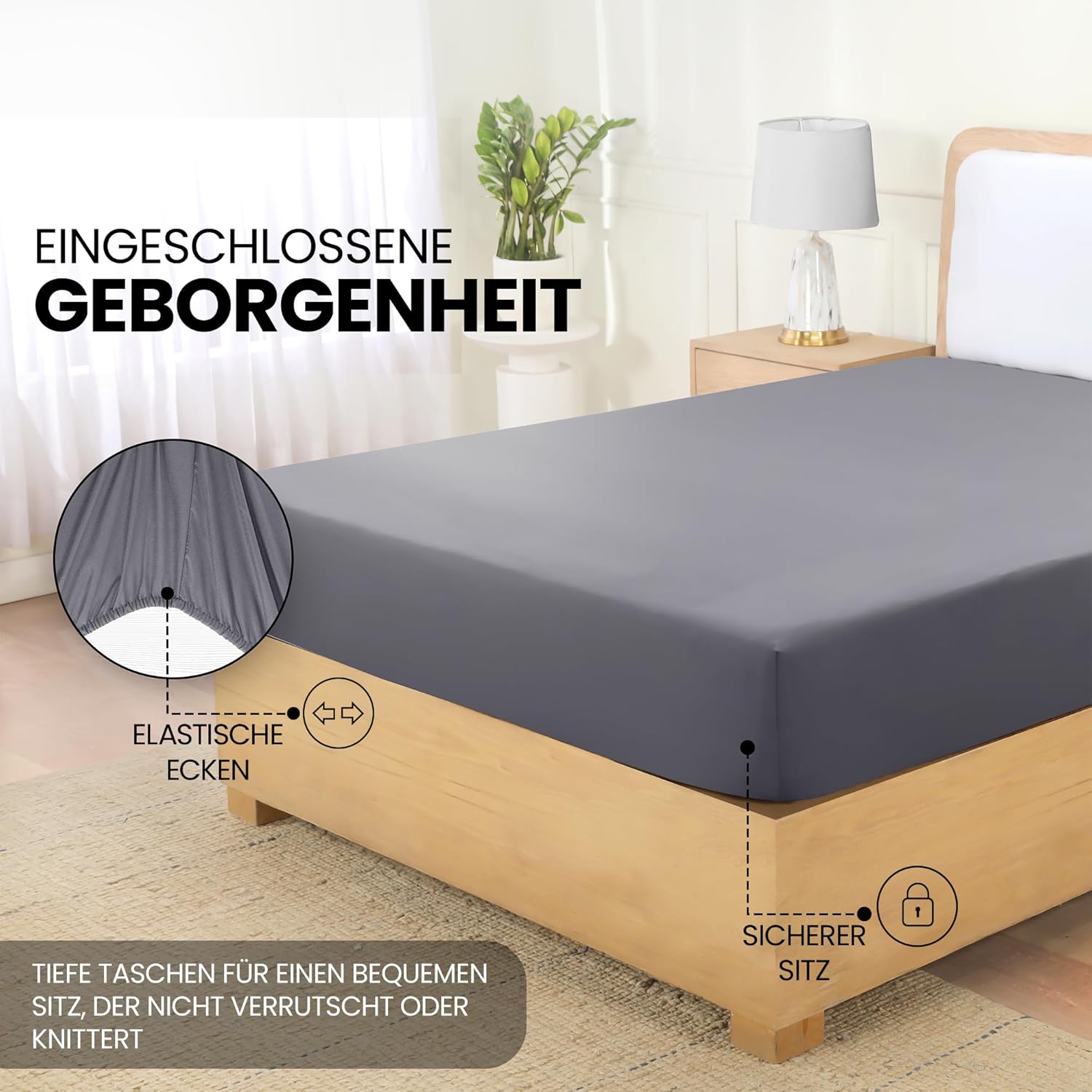 Detalle 2 de Utopia Bedding Spannbettlaken 200×200 cm – Jersey 35 cm Tiefe