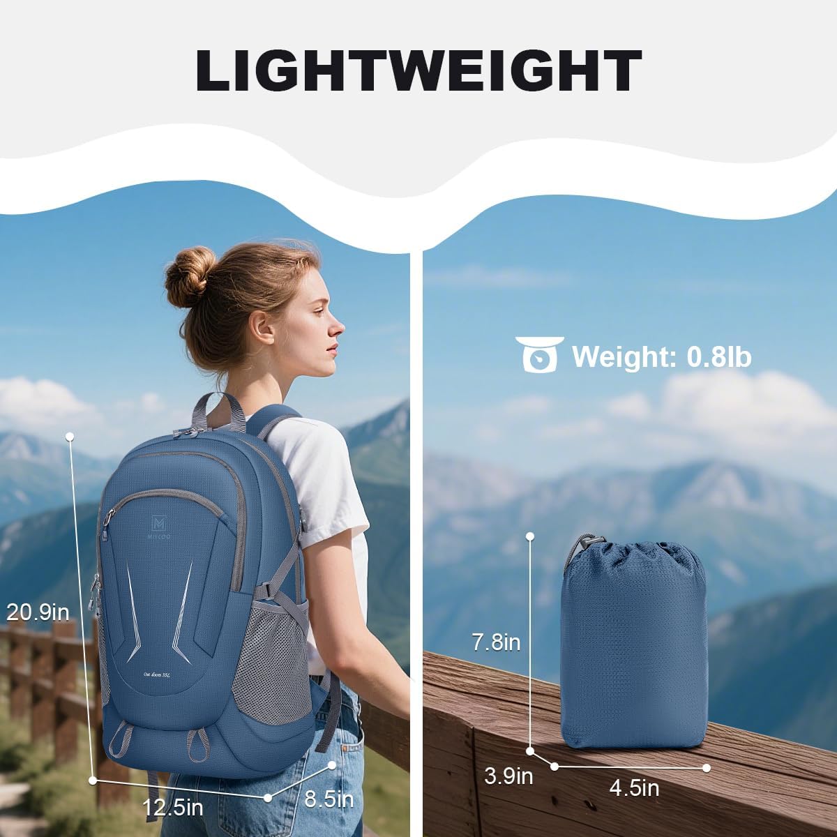 Detalle 2 de MIYCOO Ultra Lightweight Packable Backpack (Waterproof, 35L) for Travel, Camping, and Hiking