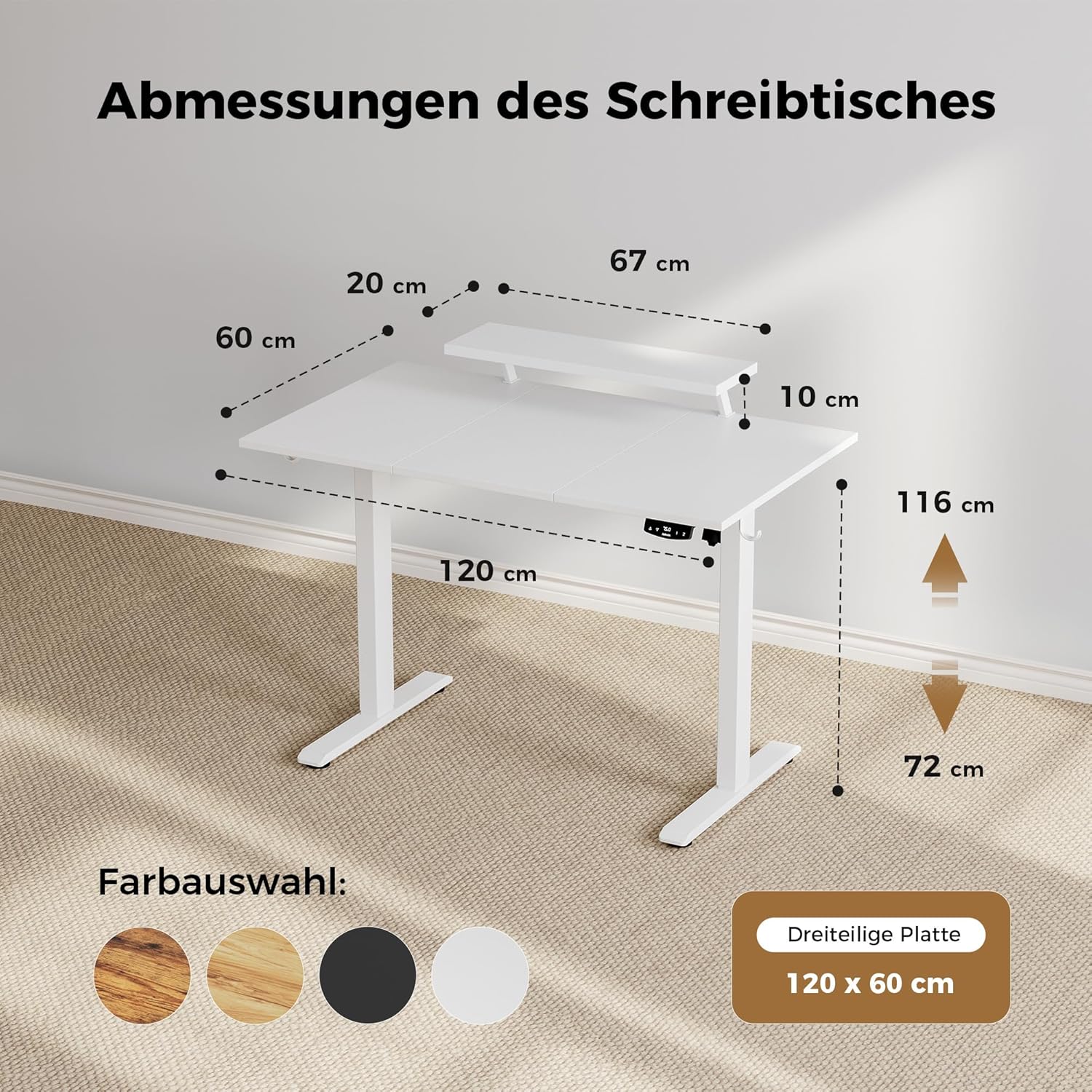 Thumbnail 1 de Agilestic Höhenverstellbarer Schreibtisch 120 x 60 cm mit Monitorständer – Weiß