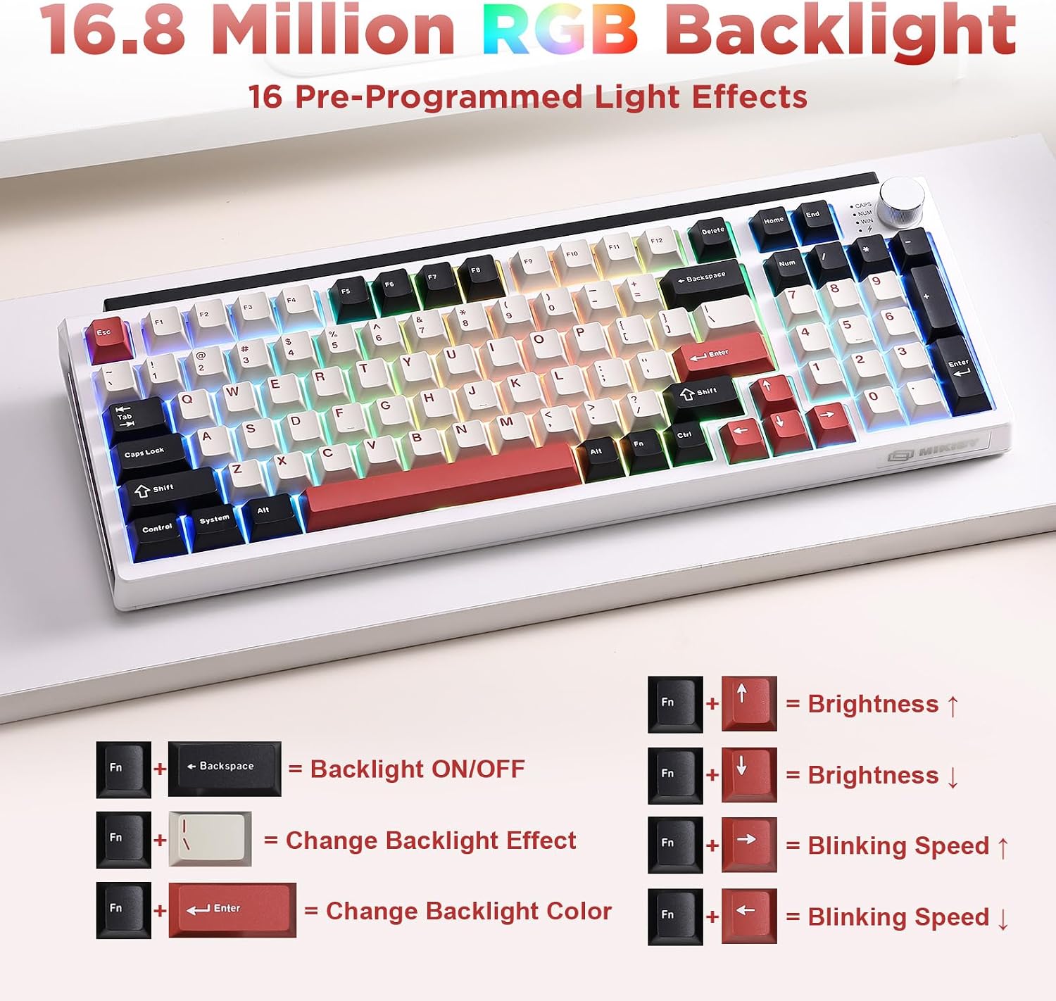 Detalle de MIKIBY K98 Wireless Mechanical Keyboard, 96% Layout, Tri-Mode, Hot-Swappable RGB